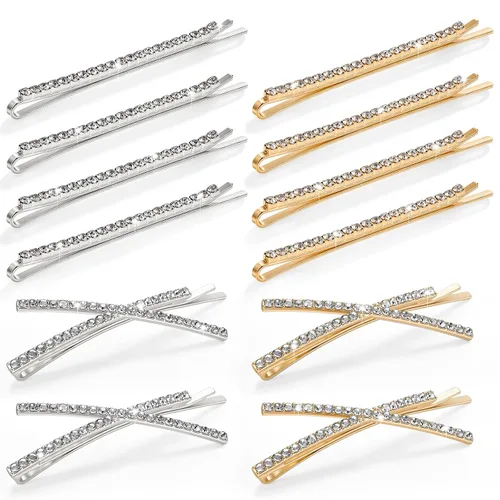 Miniatura 10 de 12 Piezas de Horquillas con Diamantes de Imitación, Pinzas para el Cabello de Metal Plateado, Horquillas de Diamantes de Imitación con Cristales