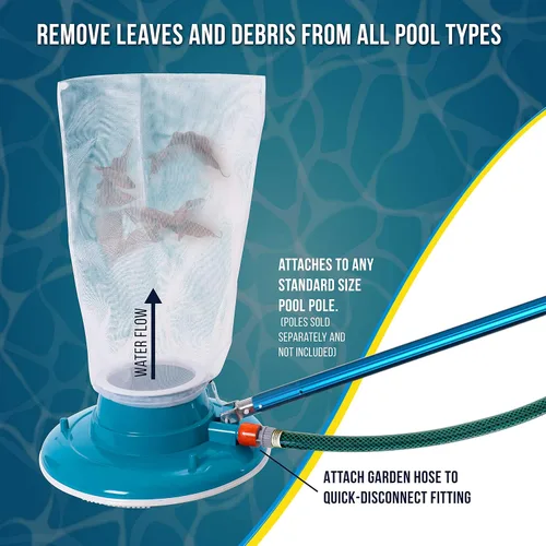 Miniatura 6 de U.S. Pool Supply Aspiradora profesional de hojas para piscina, cuerpo limpiador de piscina de 15 pulgadas, 8 chorros de presión, 4 ruedas