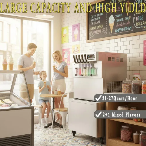 Miniatura 3 de Máquina de helado de yogur congelado mixto comercial 3+2, 220V/60HZ, 11 Gal/H sabores suave servir máquina de helados, fabricante de helado