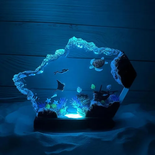 Miniatura 8 de Lámpara de luz multicolor de resina epoxi creativa del océano, hecha a mano, con forma de onda profunda, lámpara de océano acuático profundo