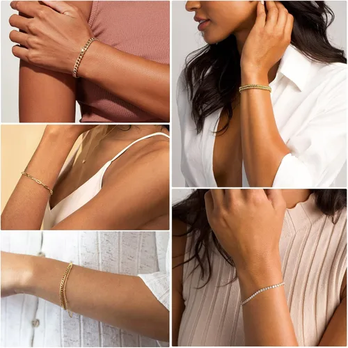 Miniatura 7 de DEARMAY Delicadas pulseras de plata para mujer, a la moda, juego de joyas de plata de ley 925 para mujer, pulseras para mujer, caja de clip