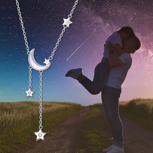 Miniatura 3 de Collar con dije de luna creciente y estrella de plata esterlina S925