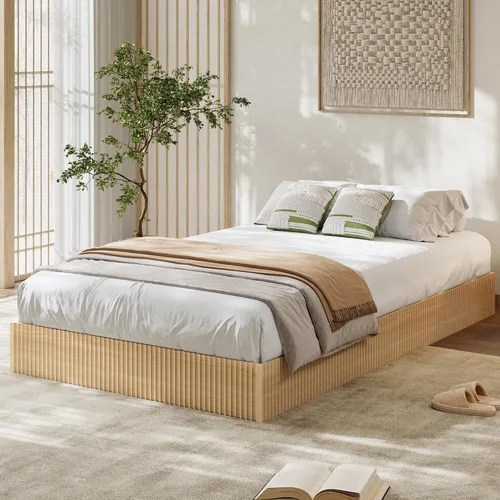 Miniatura 7 de Garvee Base de cama individual, plataforma de madera con diseño estriado, marco de cama de perfil bajo, base de cama minimalista sin ruido, fácil