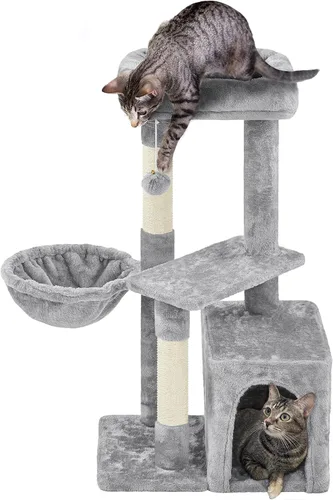 Miniatura 10 de Topeakmart Torre de árbol para gatos de interior, centro de actividades de árbol para gatos de 34.5 pulgadas con condominio y poste rascador, torre