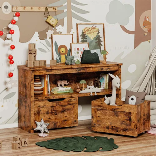 Miniatura 2 de IRONCK Organizador de almacenamiento de juguetes con cajones, caja de juguetes de piso con ruedas y estante, baúl de almacenamiento para guardería