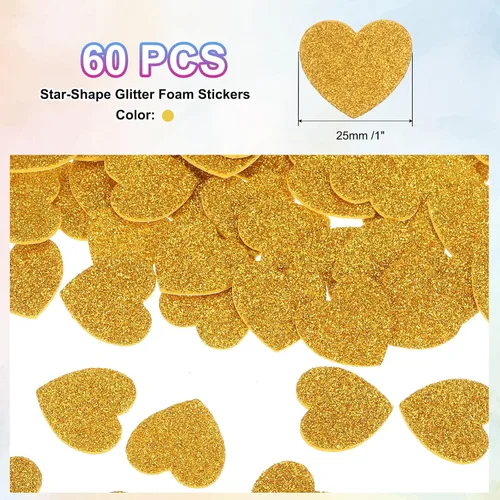 Miniatura 2 de MECCANIXITY 60 calcomanías de espuma con purpurina de 1 pulgada autoadhesivas en forma de corazón para suministros de manualidades, bricolaje