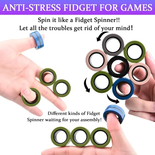 Miniatura 3 de Cevioce Juego de 15 anillos magnéticos giratorios, paquete de spinners magnéticos para ansiedad TDAH para adultos y adolescentes, juguete de alivio
