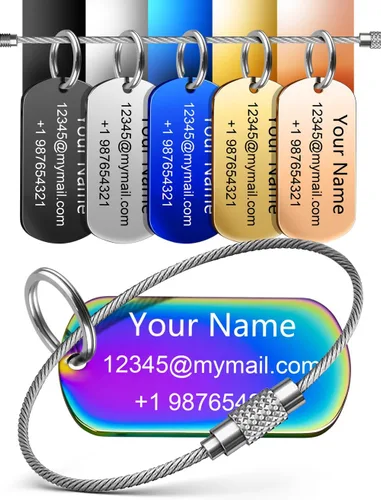 4 Pack Personalized Luggage Tags for Suitcases and Backpacks - Stainless Steel Metal Unique Custom Traval Bag Name Tags for Kids, Women, Luggage,