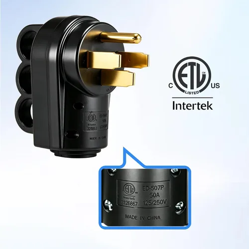 Miniatura 6 de Enchufe RV de 50 amperios, NEMA 14-50P 125/250 voltios, enchufe macho de repuesto resistente con asas ergonómicas para RV, EV, cable generador