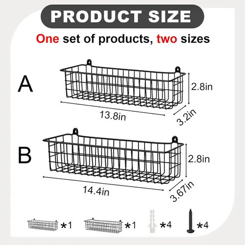 Miniatura 3 de Organizador de especias para montaje en pared, paquete de 2 cestas de almacenamiento de alambre negro para pared o puerta de gabinete en cocina