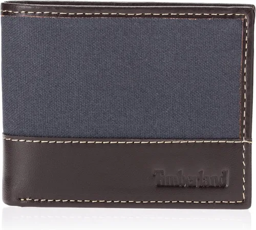 Timberland Cartera de lona de cuero Baseline para hombre con bolsillo abatible adjunto