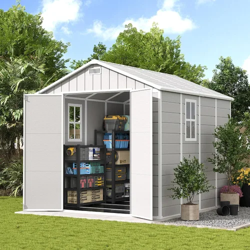 Miniatura 18 de UDPATIO Outdoor Resin Storage Shed 8 x 10 FT, Plastic Storage Shed with Floor Large Outdoors Garden Tool Storage Shed Outside Clearance Shed with