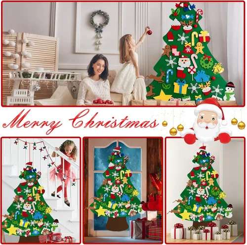 Miniatura 7 de TonJin Juego de árbol de Navidad de fieltro para niños pequeños con cadena de luces LED de 16.4 ft/16.4 pies, 3.2 pies/38.6 in para colgar