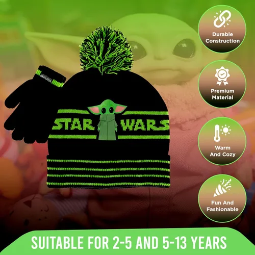 Miniatura 3 de Star Wars Baby Yoda - Gorro de invierno para niños y guantes de nieve o guantes para niños pequeños, 2 unidades, conjunto de guantes suaves y gorro