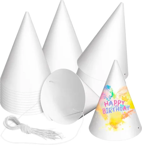 Miniatura 8 de Sombreros de fiesta de papel blanco para cumpleaños de niños, manualidades decorativas de cono a granel para adultos, arte de bricolaje, suministros