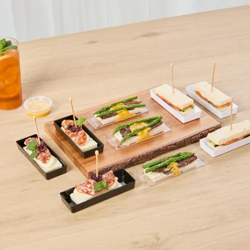 Miniatura 8 de Restaurantware Mini platos de degustación de 5.2 x 1.8 pulgadas, 100 platos rectangulares desechables de plástico, platos de plástico transparente