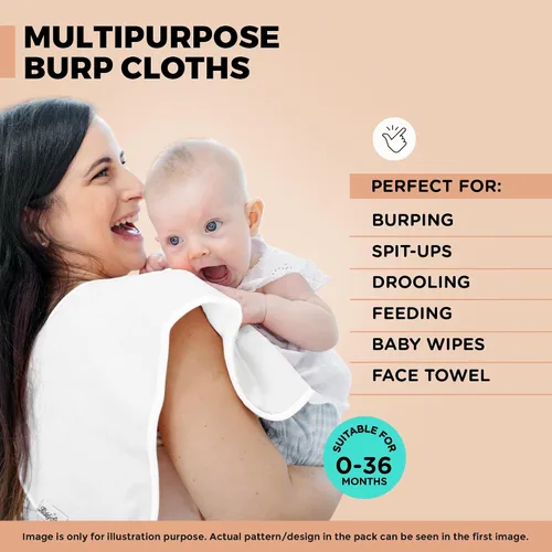 Miniatura 4 de KiddyStar Paquete de 5 paños de algodón orgánico para eructos, grandes, ultrasuaves de 3 capas para eructos, hombros y manos, altamente absorbentes