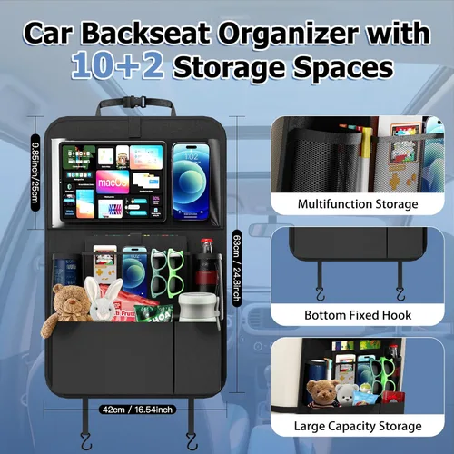 Miniatura 5 de KaiCross Organizador de asiento trasero de automóvil con bandeja plegable mejorada, organizador de asiento de automóvil para niños, accesorios