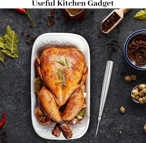 Miniatura 7 de Baster de Pavo para Cocinar, Inyector de Carne Grande de Acero Inoxidable, con Cepillo de Limpieza y 2 Agujas de Adobar, Negro