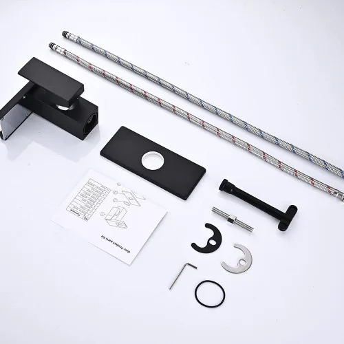 Miniatura 6 de AVSIILE llave LED para fregadero de baño, cascada negra mate, mango de un solo agujero para lavabos, 1 agujero con drenaje desplegable de metal y 2