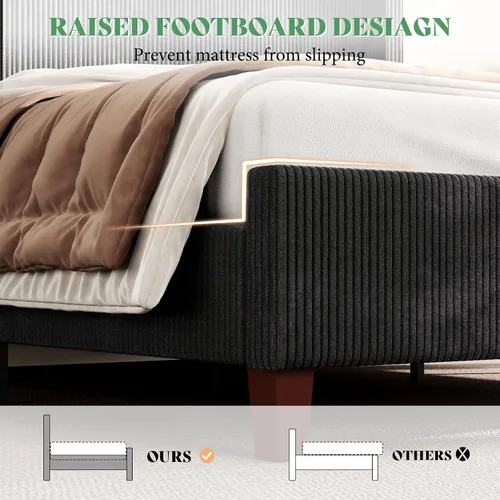 Miniatura 6 de AMERLIFE Base de cama tapizada tamaño Queen con cabecera de 50.8 pulgadas de alto, cama de plataforma con respaldo de alas con patas de madera
