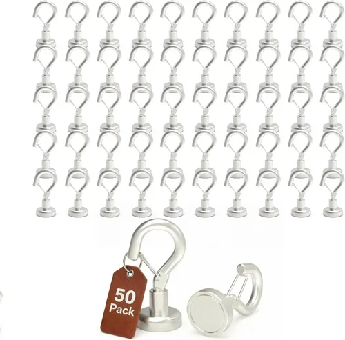 Miniatura 21 de Ant Mag Ganchos magnéticos negros resistentes con broche de presión de 22 libras, ganchos magnéticos fuertes, ideales para colgar en refrigerador