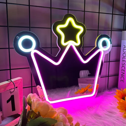 Miniatura 11 de Espejo de mariposa de anime con luces de letreros de neón para vestuario, sala de estar, dormitorio de niña, bonito espejo acrílico con atenuación