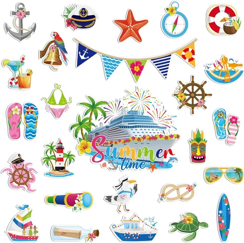 Lounsweer 24 imanes de verano para puerta de crucero, playa, crucero, decoración tropical, puerta de crucero, decoración de Hawaii Luau, para