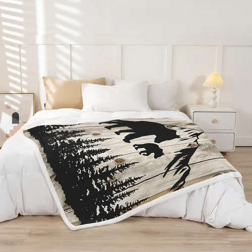 Miniatura 2 de Manfei Manta de oso negro con silueta de árbol para sofá, manta de cama temática de aventura de montaña para niños y adolescentes, decoración