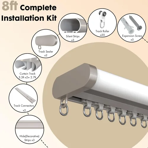 Miniatura 2 de Riel Silencioso para Cortinas Montaje en Techo 6'/8'/10'/12'/15', Ancho 1.7" Riel de Aluminio Blanco para Cortinas, Juego de Rieles para Cortinas