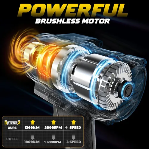 Miniatura 2 de DIYtoolifz Llave de Impacto Inalámbrica de 1/2 Pulgada Compatible con Batería DeWalt de 20V, 1000 Ft-lbs (1360 N.m) Controlador de Impacto de Alto