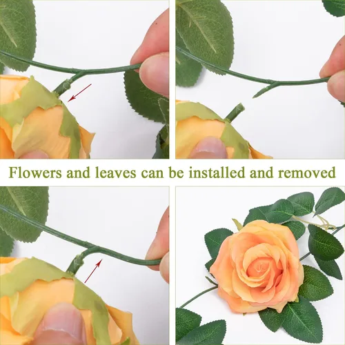 Miniatura 5 de U'Artlines Paquete de 3 guirnaldas florales de vid de color naranja artificiales en total de 19.5 pies, guirnalda de flores de seda de vid falsa