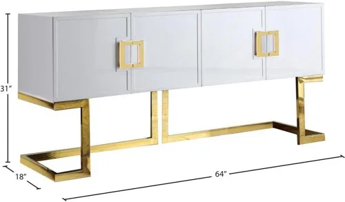 Miniatura 3 de Meridian Furniture Beth Collection Modern Aparador de buffet contemporáneo, base de acero inoxidable dorado intenso, acabado lacado blanco, 64