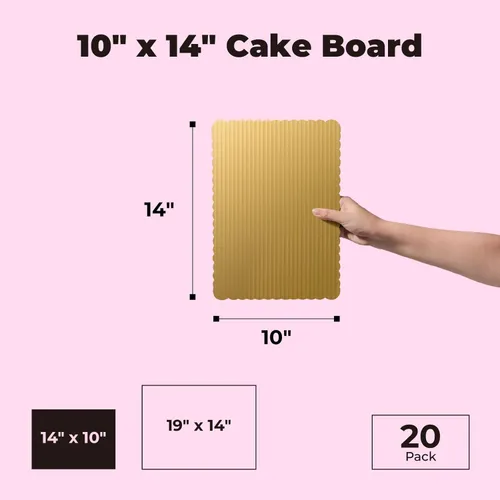 Miniatura 2 de Fit Meal Prep [Paquete de 20] Tableros para Pasteles Rectangulares de Cartón Dorado de 14x10 pulgadas, Cuarto de Hoja Desechables, Pizza, Postres