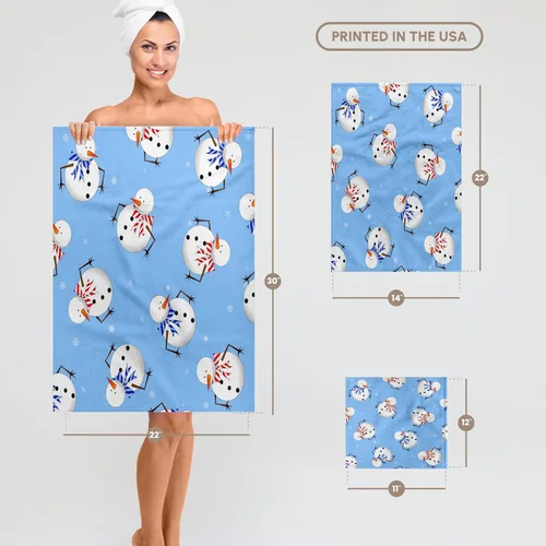 Miniatura 5 de 3dRose Cute Holiday Snowman Print Light Blue 11x12 Wash Cloth for Face and Body