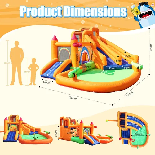 Miniatura 4 de Casa inflable de rebote, tobogán acuático triple para niños con doble cañón, pared de escalada, salto, piscina de chapoteo, aro de baloncesto