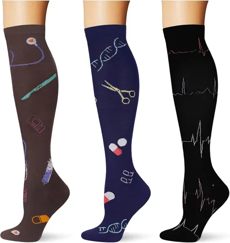 Miniatura 16 de (3 pares) Calcetines de compresión 20-30 mmHg, calcetines largos hasta la rodilla para mujeres y hombres, soporte atlético, para viajes y uso diario