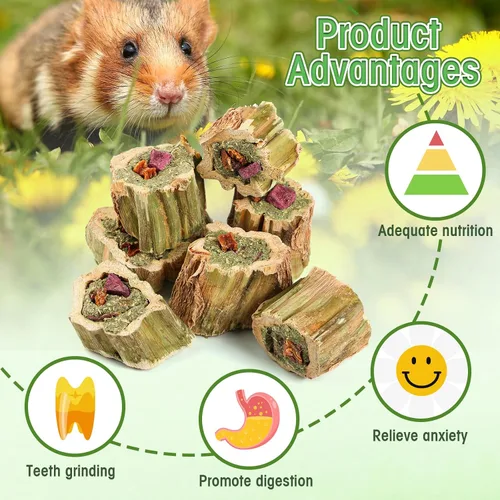 Miniatura 5 de Abizoo Juguetes masticables de conejo para conejo, madera de papaya natural, golosinas masticables con heno de alfalfa orgánica, zanahoria seca