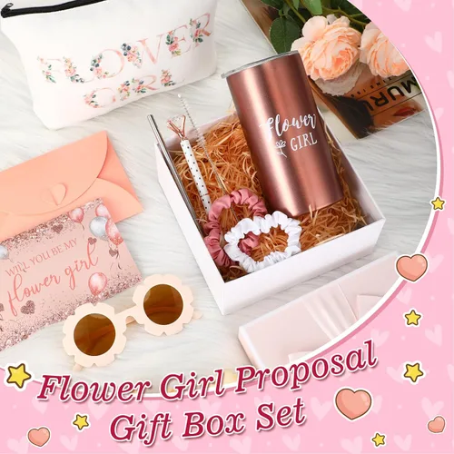 Miniatura 4 de Sieral Juego de 10 cajas de propuestas para niña de las flores, regalo con texto en inglés "Will You Be My Flower Girl", juego de caja de propuesta
