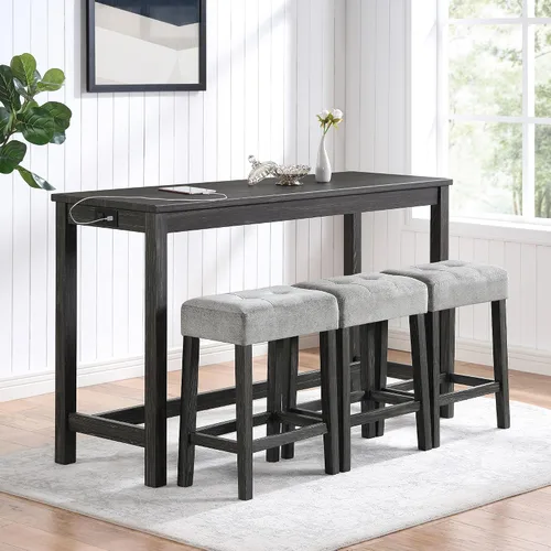 Miniatura 9 de Juego de mesa de comedor para 2, juego de mesa de comedor de 3 piezas de altura de mostrador con puerto USB y taburetes tapizados, color espresso