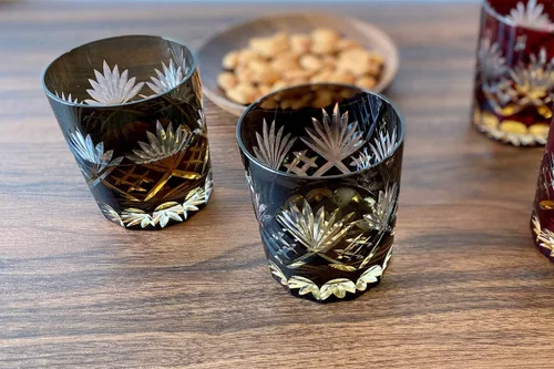 Miniatura 5 de Copa de vino de corte a mano negra fresca, caja de regalo 10 oz hecha a mano vidrio antiguo Negro cool