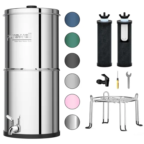 Purewell - Sistema de filtro de agua por gravedad de ultrafiltración de 3 etapas de 0.01μm, certificación NSF/ANSI 42 y 372, sistema de sobremesa de