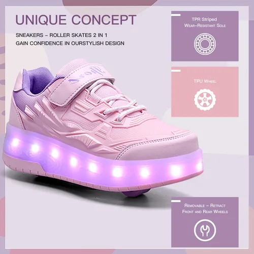 Miniatura 3 de Patines de Ruedas para Niños - Zapatos de Patines de Ruedas - Zapatillas 2 en 1 Zapatos de Patines Adecuados para Deportes al Aire Libre Comienza