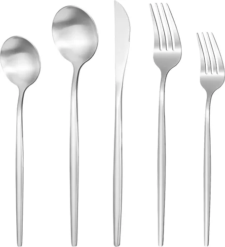 Juego de cubiertos para 4, juego de cubiertos de 20 piezas, incluye cucharas y tenedores, juego de utensilios de acero inoxidable, acabado pulido