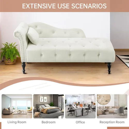 Miniatura 7 de Chaise Lounge - Silla de terciopelo para interiores con almohada, con botones copetudos, brazo derecho, con ribete de cabeza de clavos y patas Blanco