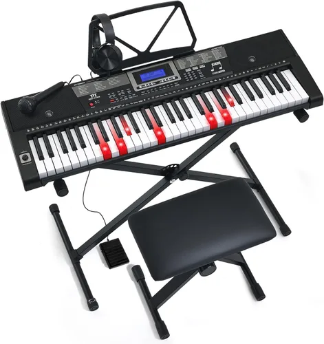 MUSTAR - Teclado de piano, teclado de 61 teclas, piano eléctrico con soporte, teclado sensible al tacto, piano de 61 teclas para principiantes,