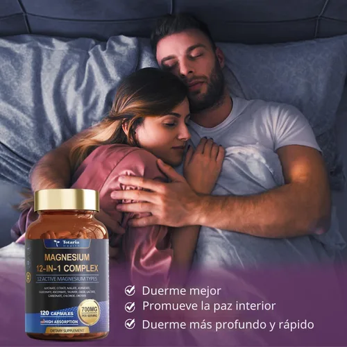 Miniatura 4 de Totaria Complejo de magnesio 700 mg 12 en 1 Suplemento de magnesio con citrato de glicinato óxido de malato taurato aspartato orotato relajación