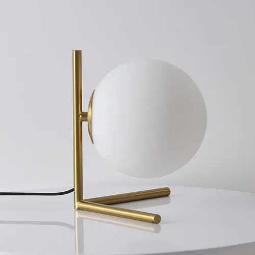 Lámpara de mesa de cristal, lámparas minimalistas, luz de lectura de pie de metal con pantalla de bola de cristal, lámpara de escritorio dorada para