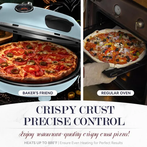 Miniatura 3 de Baker's Friend Horno eléctrico de pizza para encimera, máquina de 12 pulgadas para el hogar, cocina y parrilla, horno de piedra de cerámica
