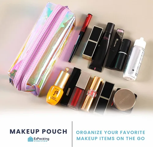 Miniatura 7 de EzPacking - Bolsa de maquillaje transparente holográfica/lindo organizador de cosméticos iridiscente/soporte para lápices de mujer brillante